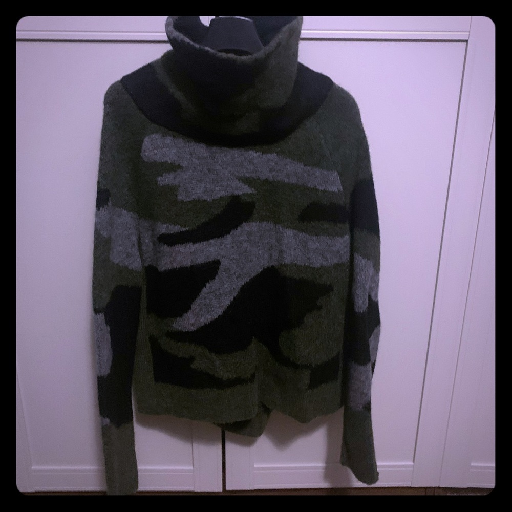 Aqua Cowl Neck Camo Sweater